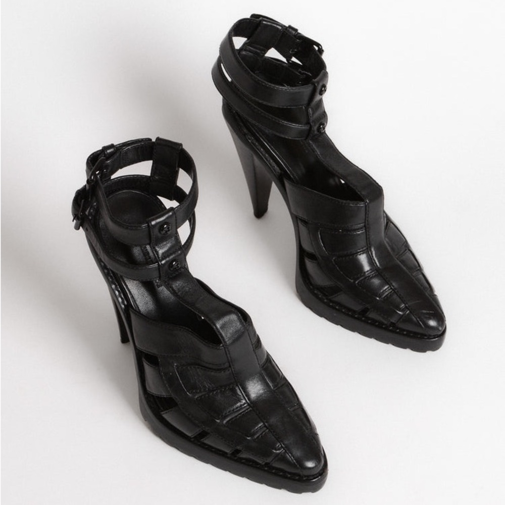 Alexander Wang Abbey Double Ankle Strap High Heel Sandals In Black Leather Y2k